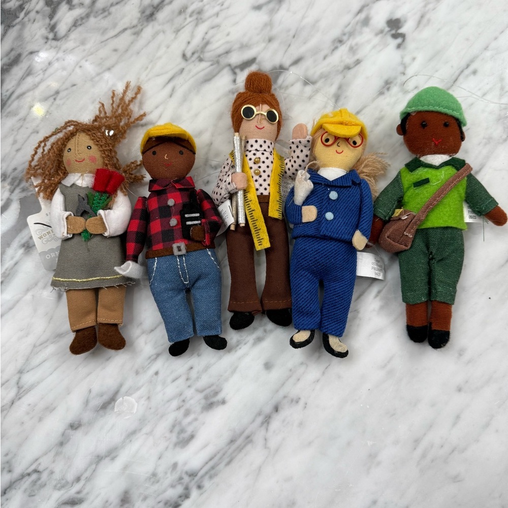 NWT Handcrafted Felt Doll Ornament Set - Career Workers Construction Florist